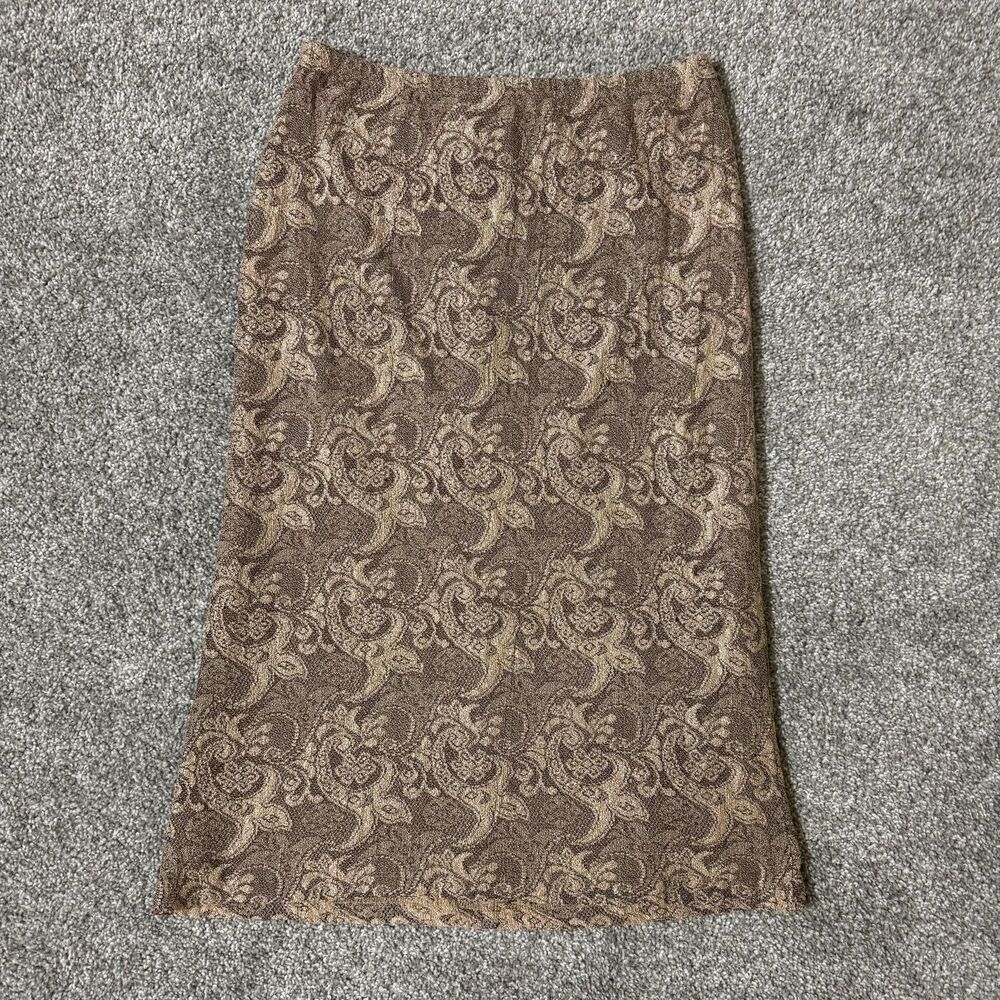 La Belle Skirt Womens Medium Brown Beige Brocade Jacquard Lined Midi Vintage USA